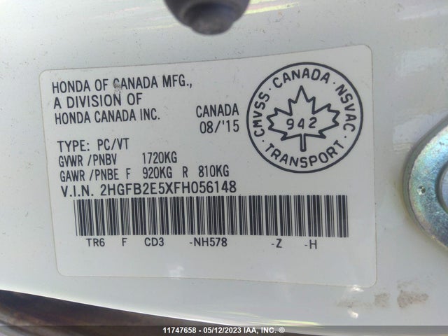 Honda Civic Ex 4dr 2015 2HGFB2E5XFH056148 Image 9