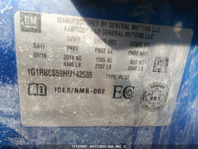 Chevrolet Volt Premier 2017 1G1RB6S59HU142535 Image 11