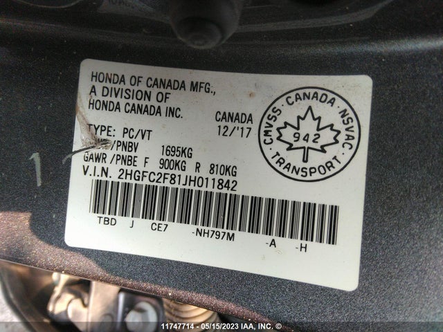 Honda CIVIC 2018 2HGFC2F81JH011842 Image 10