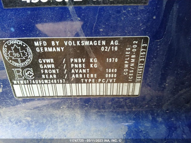 WVWUF7AU9GW248197 Volkswagen Golf R