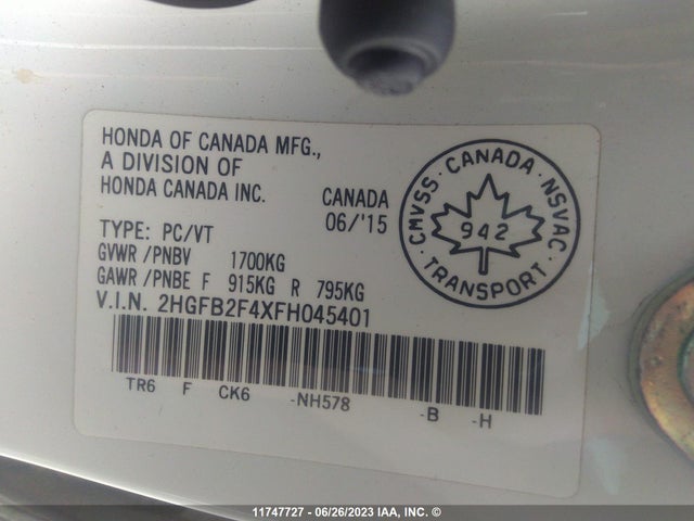 Honda Civic Sedan Lx 2015 2HGFB2F4XFH045401 Image 9