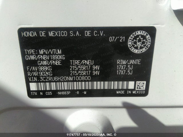 Honda HR-V 2022 3CZRU6H20NM100800 Image 10