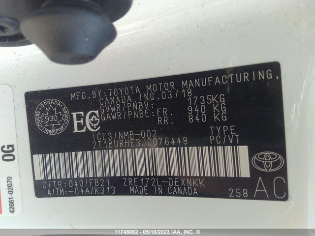 Toyota Corolla Ce/se/le 2018 2T1BURHE3JC076448 Image 9