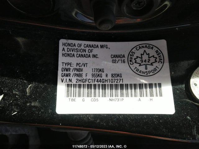 Honda CIVIC EX 2016 2HGFC1F44GH107271 Image 9