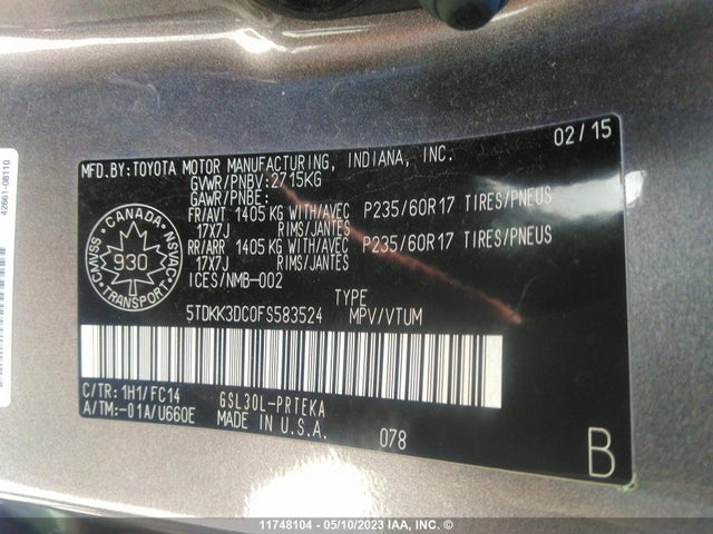 Toyota SIENNA LE 2015 5TDKK3DC0FS583524 Image 11