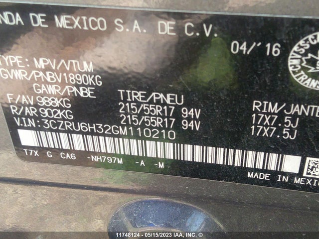 Honda HR-V LX 2016 3CZRU6H32GM110210 Image 9