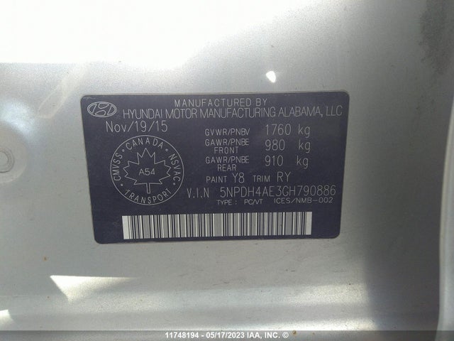 Hyundai ELANTRA GL 2016 5NPDH4AE3GH790886 Image 10