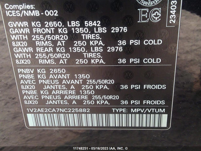 1V2AE2CA7NC225882 Volkswagen Atlas Cross Sport Se