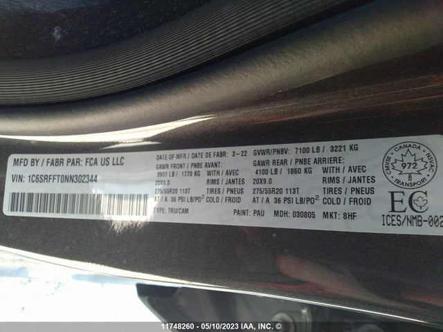 1C6SRFFT0NN302344 RAM 1500 Big Horn