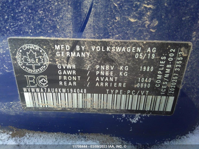 WVWWA7AU6KW194048 Volkswagen Golf R