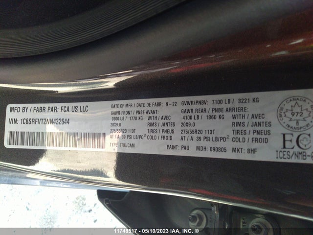1C6SRFVT2NN432644 RAM 1500 Sport