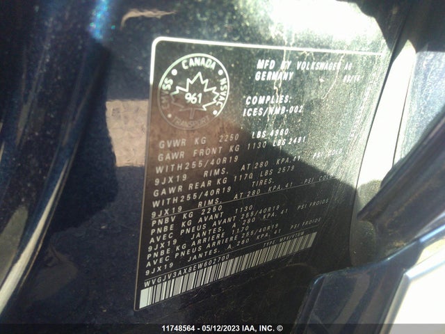 WVGJV3AX8EW602700 Volkswagen Tiguan S/se/sel/r-line