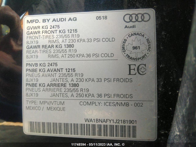 WA1BNAFY1J2181901 Audi Q5 Premium Plus