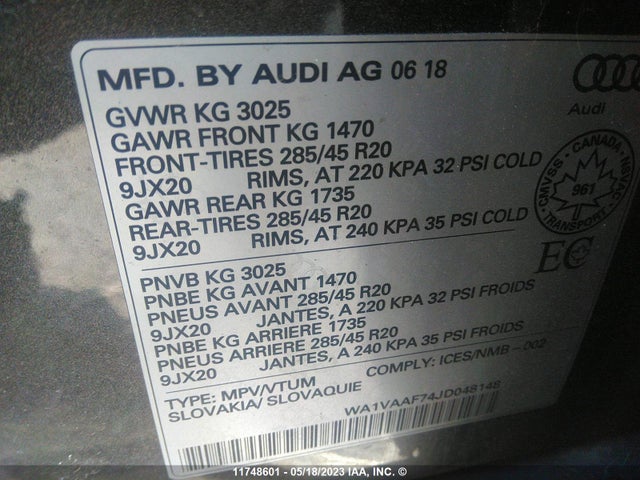 WA1VAAF74JD048148 Audi Q7 Prestige