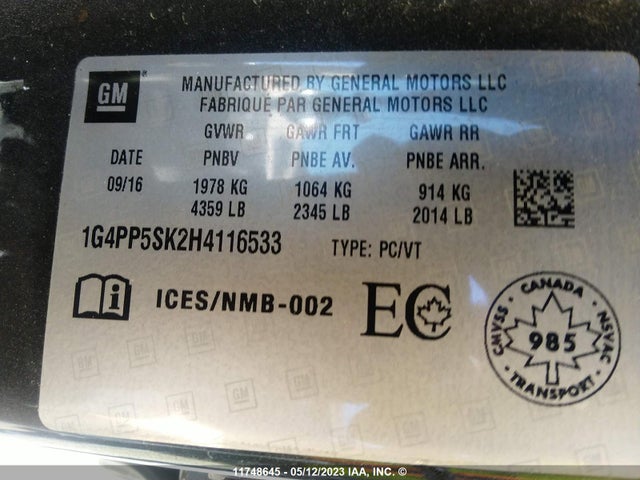 1G4PP5SK2H4116533 Buick Verano