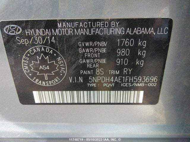 Hyundai ELANTRA GL 2015 5NPDH4AE1FH593696 Image 9
