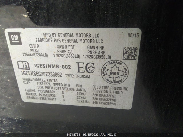 Chevrolet Silverado 1500 Ltz 2015 1GCVKSEC3FZ333862 Image 9