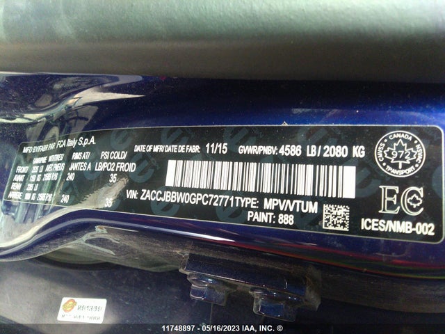 ZACCJBBW0GPC72771 Jeep Renegade Latitude