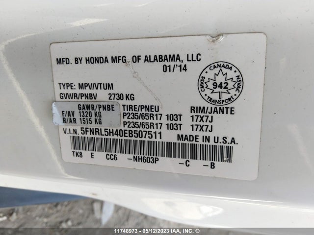 Honda ODYSSEY EX 2014 5FNRL5H40EB507511 Image 9