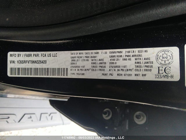 1C6SRFVT9NN326420 RAM 1500 Sport