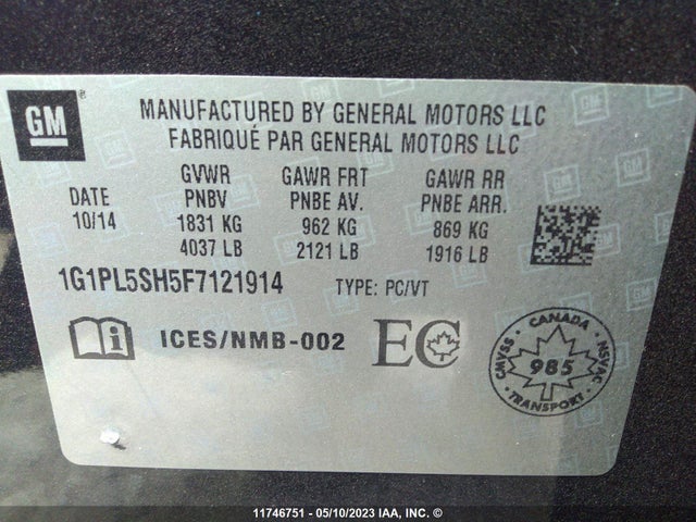 Chevrolet CRUZE LS 2015 1G1PL5SH5F7121914 Image 10