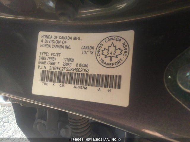 Honda Civic Lx 2019 2HGFC2F55KH002052 Image 9