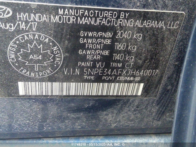 11749210 :رقم المزاد ، 5NPE34AFXJH640017 vin ، 2018 Hyundai Sonata Sport مزاد بيع