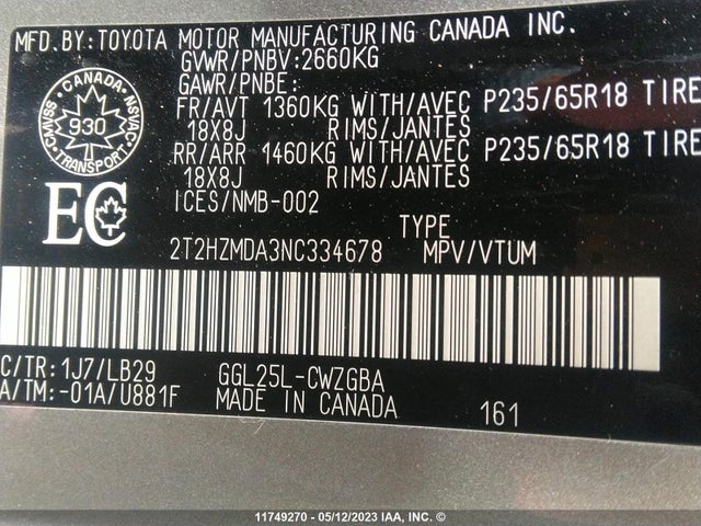 2T2HZMDA3NC334678 Lexus Rx Rx 350