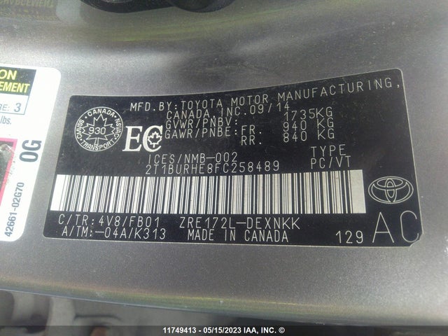 Toyota COROLLA 2015 2T1BURHE8FC258489 Image 11