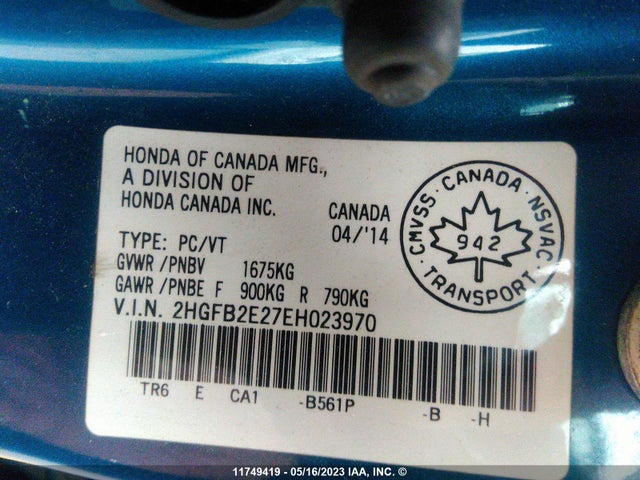 Honda Civic Dx 2014 2HGFB2E27EH023970 Image 9