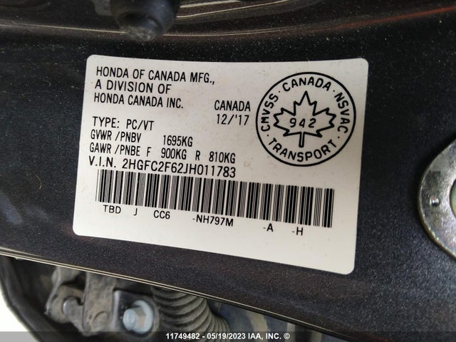 Aukcja sprzedaży 2018 Honda Civic Lx, vin: 2HGFC2F62JH011783, numer aukcji: 11749482