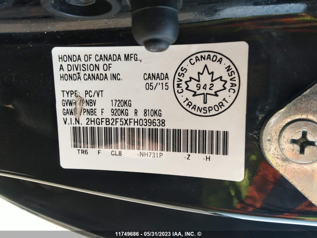 Honda Civic Ex 4dr 2015 2HGFB2F5XFH039638 Image 9
