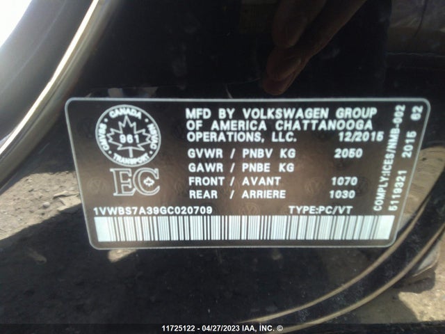 1VWBS7A39GC020709 Volkswagen PASSAT SE