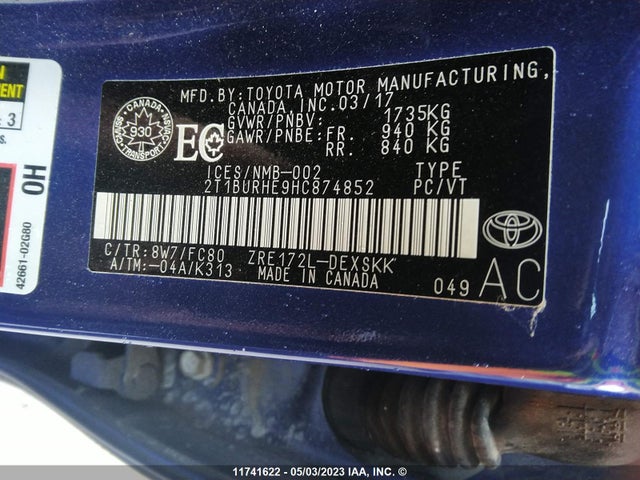 Toyota Corolla Ce/se/le 2017 2T1BURHE9HC874852 Image 9