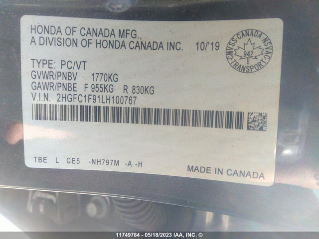 Honda Civic Touring 2020 2HGFC1F91LH100767 Image 9