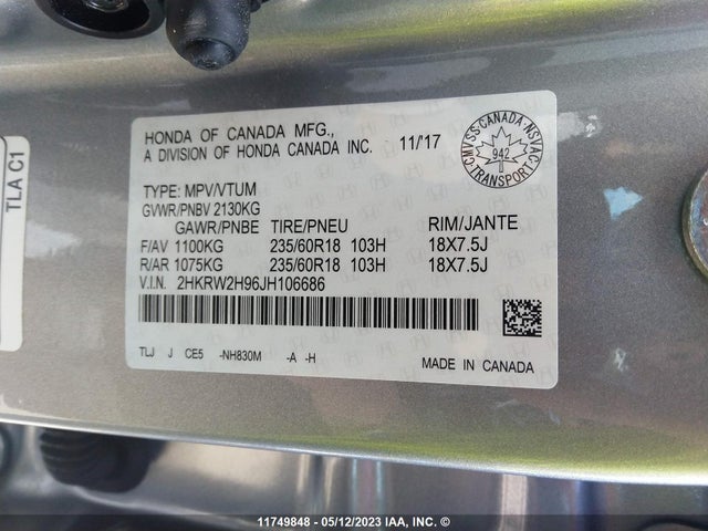 Honda Cr-v Touring 2018 2HKRW2H96JH106686 Image 9