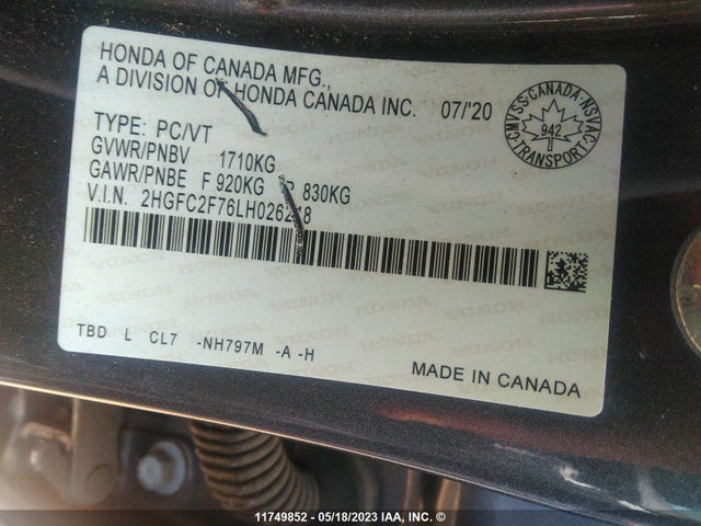 Honda Civic Ex 4dr 2020 2HGFC2F76LH026248 Image 9