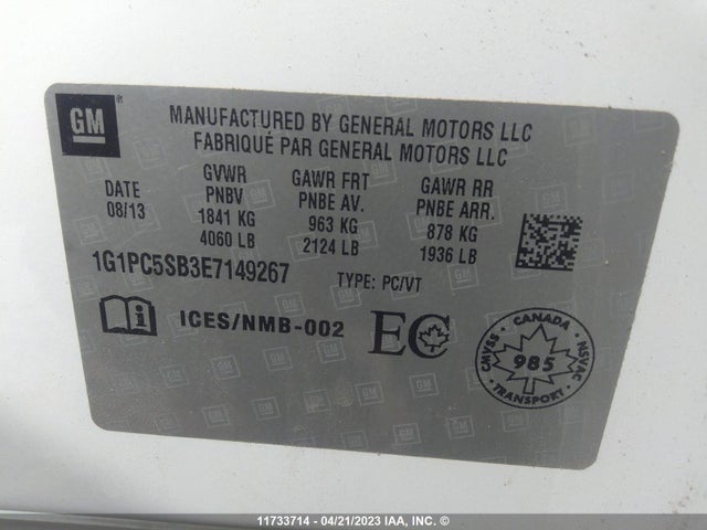Chevrolet CRUZE LT 2014 1G1PC5SB3E7149267 Image 9