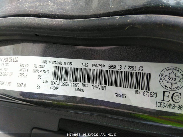 1C4PJLCBXGW114976 Jeep Cherokee Latitude