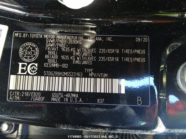 Toyota Highlander Xle 2021 5TDGZRBH2MS523163 Image 9