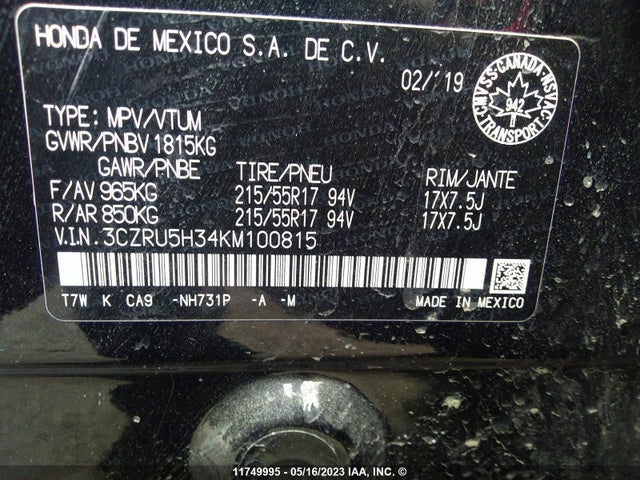 Honda HR-V LX 2019 3CZRU5H34KM100815 Image 9