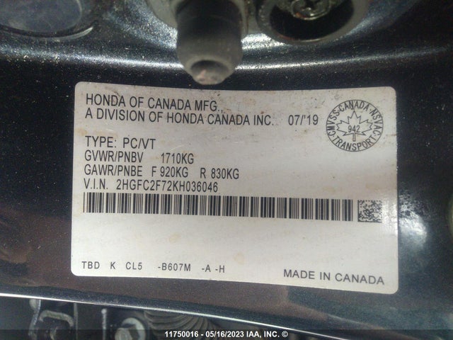 Honda Civic Ex 4dr 2019 2HGFC2F72KH036046 Image 9