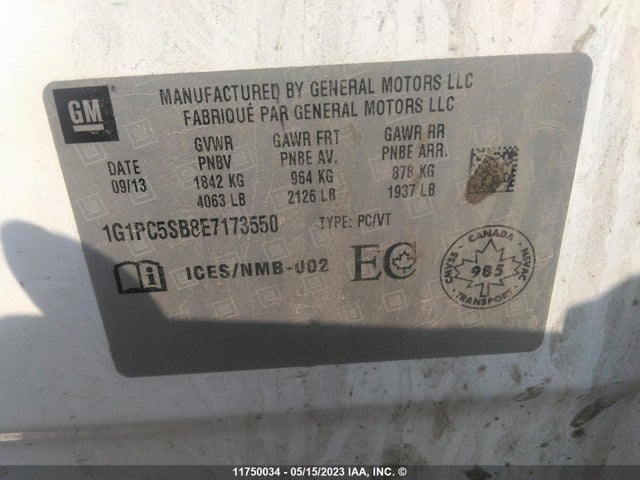 Chevrolet CRUZE LT 2014 1G1PC5SB8E7173550 Image 9