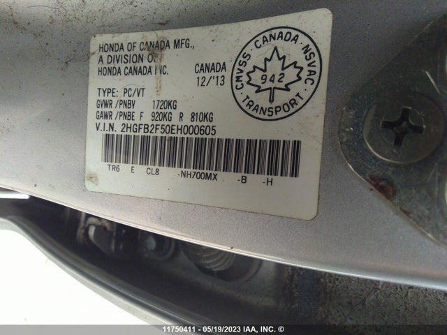 Honda Civic Sedan Ex 2014 2HGFB2F50EH000605 Image 9