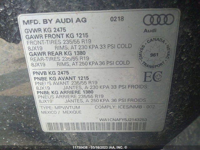 WA1CNAFY5J2143253 Audi Q5 Prestige