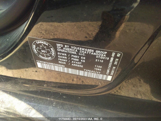 Volkswagen PASSAT SEL 2014 1VWCN7A36EC006260 Image 10