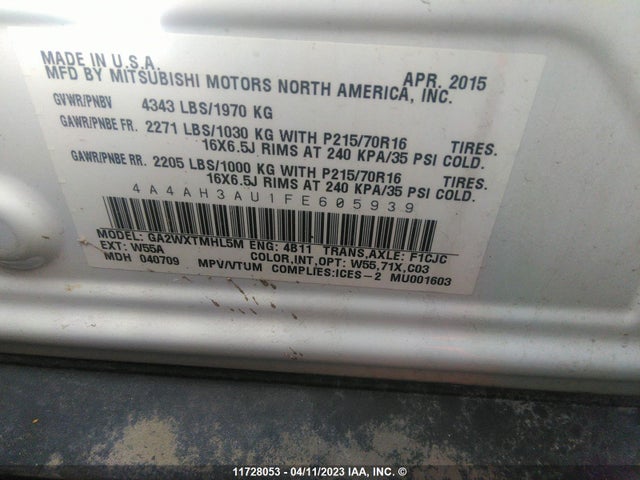 4A4AH3AU1FE605939 Mitsubishi Rvr Se/es