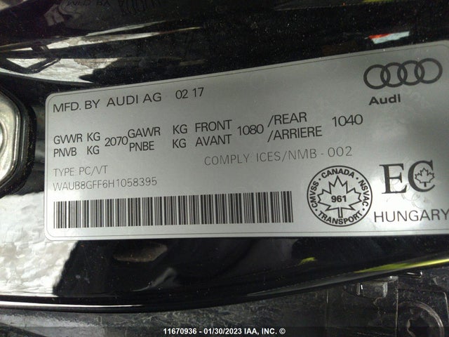 WAUB8GFF6H1058395 Audi A3 PREMIUM