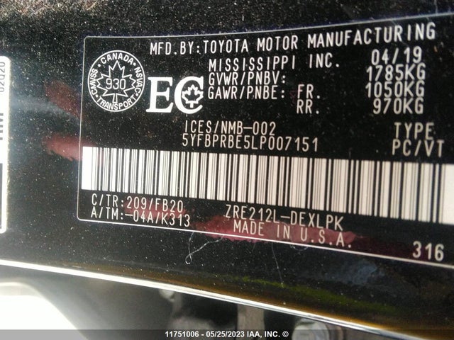 Toyota Corolla Le/l/xle 2020 5YFBPRBE5LP007151 Image 9