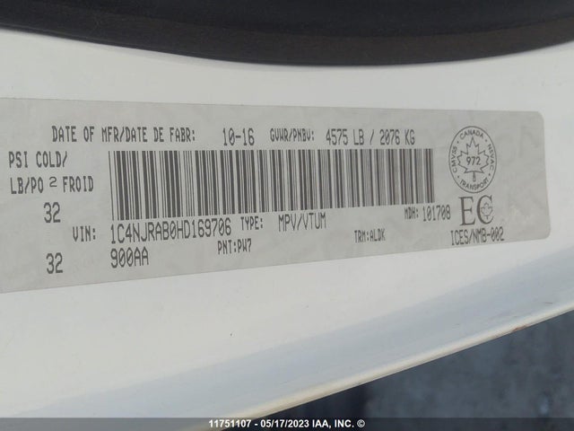 1C4NJRAB0HD169706 Jeep Patriot High Altitude Edition